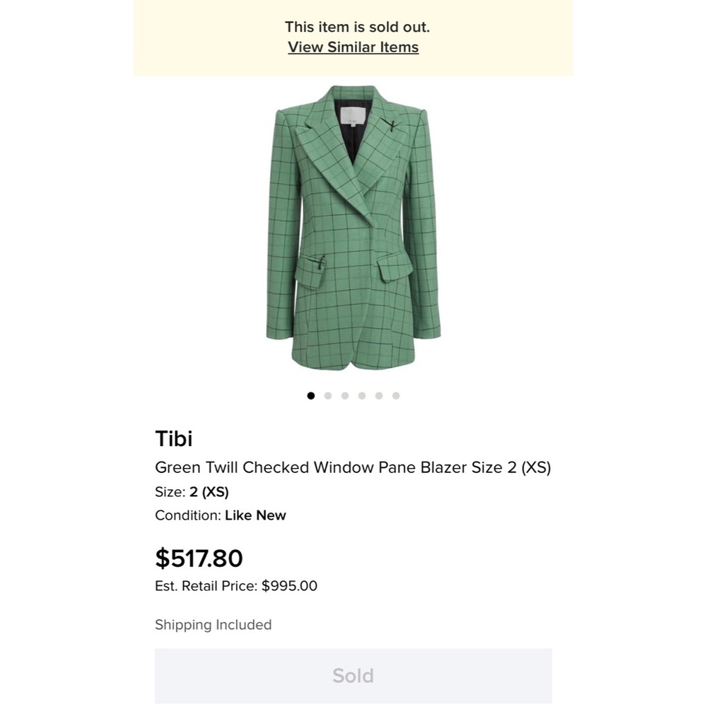 SOLD TRADESY - Tibi Green Window Pane Blazer